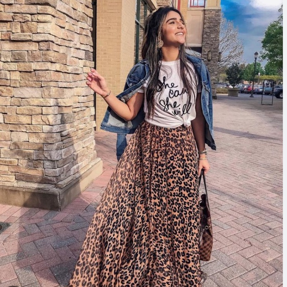 Brown Leopard Print A-Line Skirt